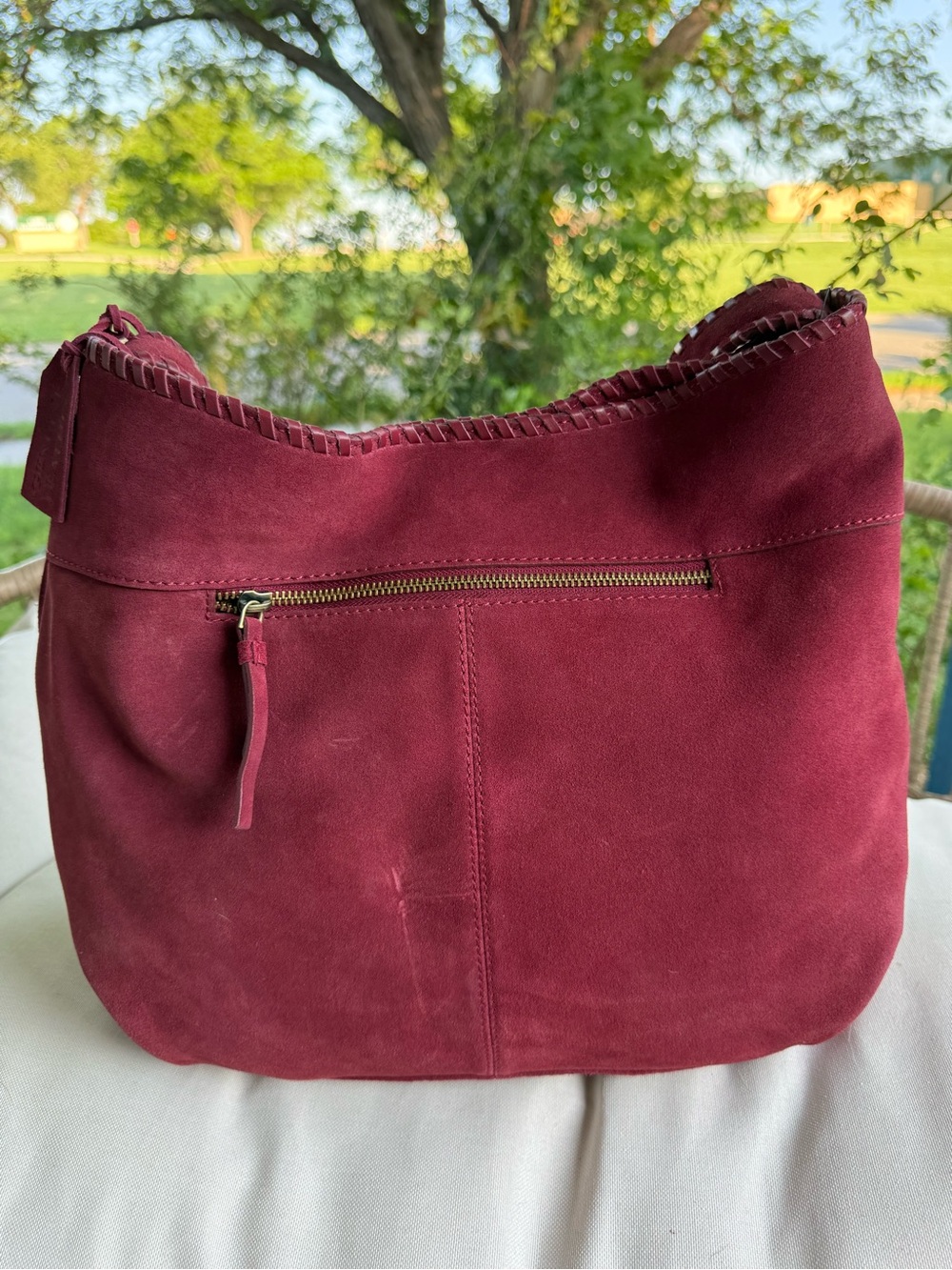 NWT Genuine Leather Burgundy Suede Shoulder Bag Hobo Tote - Picture 3 of 16
